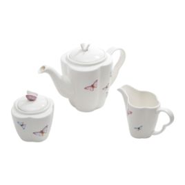 CONJUNTO 3 PEÇAS DE PORCELANA DE CAFÉ BORBOLETAS BRANCO - WOLFF 17989