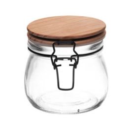 PORTA MANTIMENTO DE VIDRO COM TAMPA HERMÉTICA DE BAMBU 600ML - WOLFF 20792