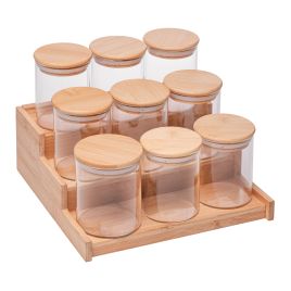 Conjunto 9 Porta Mantimentos com Tampa e Suporte de Bambu 22,5x22x8,5cm Vidro Borossilicato - Wolff 21467