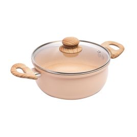 Caçarola de Indução em Alumínio com Revestimento Cerâmico e Tampa de Vidro Bege 20cm - Lyor 220095