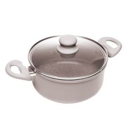 Caçarola de Indução 20cm Taupe Alumínio com Revestimento Cerâmico e Tampa de Vidro - Lyor 220977