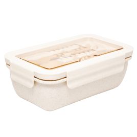 Marmita Hermética com Talheres 1,1L Off White PP e Bambu - Lyor 221299