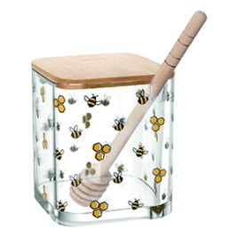 Meleira com Tampa e Pegador de Bambu Bee 8cm x 9,5cm Vidro  Lyor 221416