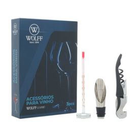 Conjunto 3 Peças de Aço Inox para Vinho com Caixa - Wolff 27593