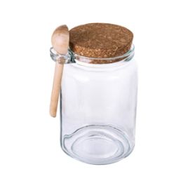 Porta Mantimento Redondo de Vidro com Tampa de Rolha e Colher de Bambu 650ml - Lyor 5752