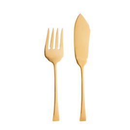 CONJUNTO 2 PEÇAS FACA E GARFO PARA SERVIR DE AÇO INOX BERNA DOURADO - WOLFF 71734