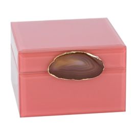 PORTA JOIAS EM MADEIRA E VIDRO ROSA COM DETALHE EM PEDRA AH0348