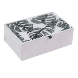 PORTA JOIAS EM MADEIRA E VIDRO BRANCO COM DETALHE FLORAL AH0352
