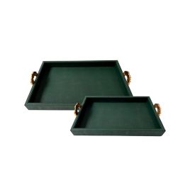 CJ DE BANDEJAS EM COURO SINTÉTICO VERDE ALCA DOURADA 2PCS AH0623