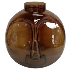 VASO DE VIDRO AMBAR COM FORMATO DE ROSTO 22CM X 13CM X 25CM BH0141