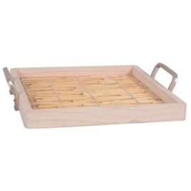 UD BANDEJA EM MADEIRA BAMBU E METAL BEGE BO0052