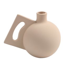 VASO DECORATIVO DETALHE FORMAS RETAS EM CERÂMICA BEGE CS0006