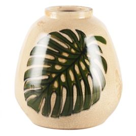 VASO DE CERAMICA BEGE COM FOLHA CT0136