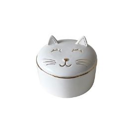 RE POTE DE CERAMICA GATO BRANCO E DOURADO DL0021