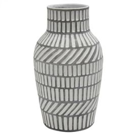 VASO DE CERAMICA CINZA COM DETALHES ETNICOS 17CM X 17CM X 29 EA0009