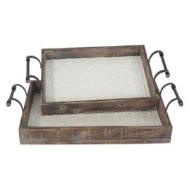 UD CJ DE BANDEJAS DE METAL E MADEIRA G57CM X 33CM X 9CM  P50CM FM0143