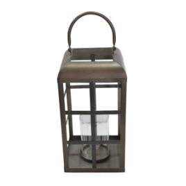 RE LANTERNA EM METAL E VIDRO MARROM 16,5CM X 16,5CM X 33,5CM / GT0025