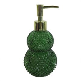 PORTA SABONETE LIQUIDO DE VIDRO VERDE E DETALHE DOURADO HJ0077