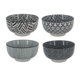 UD CJ DE BOWLS DE PORCELANA PRETO E BRANCO DECORATIVO  4 PCS 13 HP0015