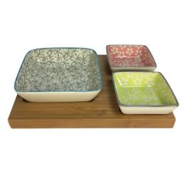 UD PETISQUEIRA DE BAMBOO E CERA MICA COM 3 BOWLS HQ0002
