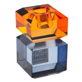 CASTICAL DECORATIVO EM VIDRO LARANJA E AZUL KU0054