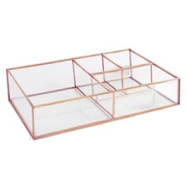 PORTA OBJETOS EM VIDRO E METAL TRANSPARENTE E COBRE 28,6CM X KV0156