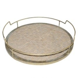 D BANDEJA DE RATTAN E METAL DOURADO 40CM X 40CM X 9CM LC0369