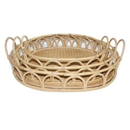 CONJ.DE BANDEJAS DE RATTAN E MADEIRA - 3PCS P:36CM X 26CM X LC0381