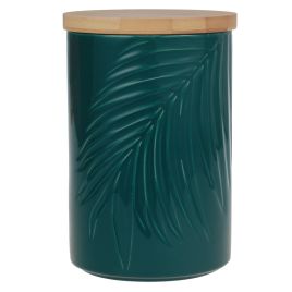 UD POTE DE CERAMICA VERDE COM TAMPA DE MADEIRA LH0037
