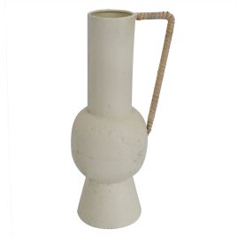 VASO DECORATIVO EM METAL COR CREME COM ALCAS MARROM 12CM X 12CM X 33,5CM MB0214