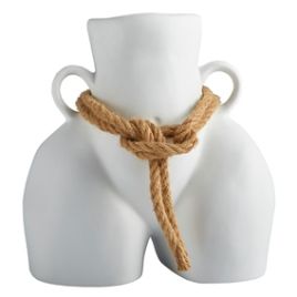 D PECA DECORATIVA EM CERAMICA BRANCA COM CORDA SILHUETA FEMINI MX0023