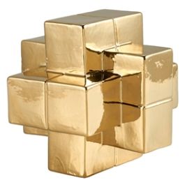 RE PECA DECORATIVA EM CERAMICA DOURADA CUBO MX0035