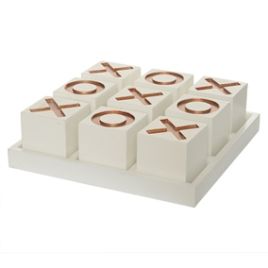 RE JOGO DA VELHA DECORATIVO DE MADEIRA BRANCO E COBRE MY0047