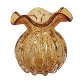 VASO DE VIDRO AMBAR  MURANO 10CM X 10CM X 11CM OD0001
