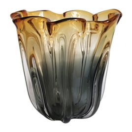 VASO DE VIDRO AMBAR E PRETO 23CM X 23CM OD0034