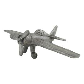 PECA DECORATIVA EM RESINA AVIAO PRATEADO 31CM X 19CM X 9,5CM QC0623