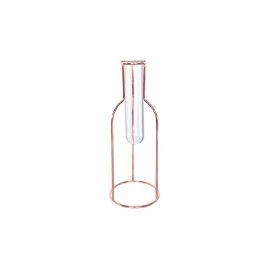RE VASO TUBO DE VIDRO E METAL ROSE QF0051