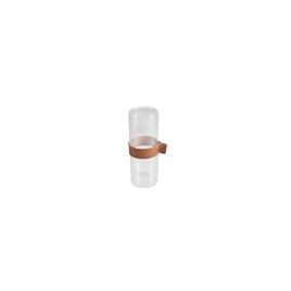 VASO CILINDRICO DE VIDRO COM FAIXA DE COURO TRANSPARENTE E MARROM RHO0007