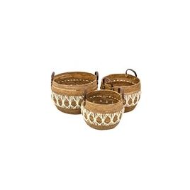 CONJ DE CESTOS DE PALHA NATURAL E BRANCO - 3 PCS RMHV0009