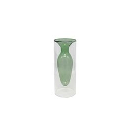 VASO DE VIDRO DUPLO TRANSPARENTE E VERDE