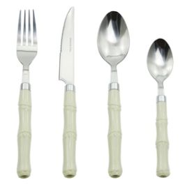 UD CJ. DE TALHERES DE METAL E CABO ESTILO BAMBU BRANCO - 24PCS SG0050