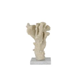 PECA DECORATIVA CORAL EM RESINA E BASE EM MÁRMORE BEGE SS0320