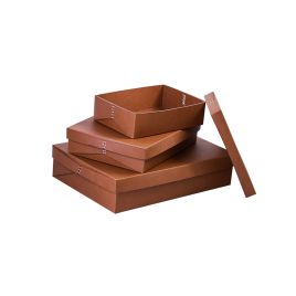 CJ DE CAIXAS DECORATIVAS EM COURO SINTÉTICO MARROM 3PCS TH0114