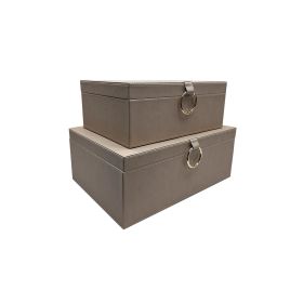 CJ DE CAIXAS DECORATIVAS COURO SINTÉTICO BEGE E DOURADO 2PCS TH0123