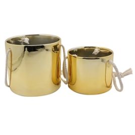 P CONJ. DE CACHEPOTS DE CERAMICA DOURADO COM ALCA DE CORDA 2 P TM0004