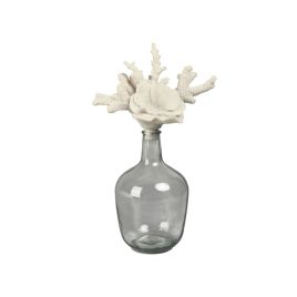 GARRAFA DECORATIVA EM VIDRO FUMÊ COM DETALHE CORAL BRANCO TMN3013