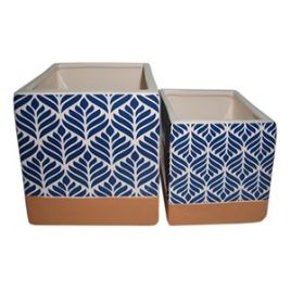 RE CJ DE CACHEPOTS DE CERAMICA TERRA COTA E AZUL 2PCS 12,6CM X TN0183