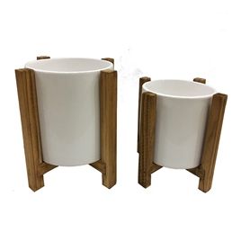 P CONJ DE CACHEPOTS DE CERAMICA BRANCO E MARROM  2 PECAS TN0248