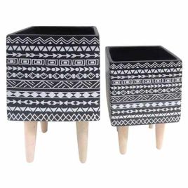 CJ. DE CACHEPOTS DE CERAMICA COM BASE DE MADEIRA - 2PS TN0270