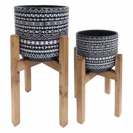 P CJ. DE CACHEPOTS DE CERAMICA COM BASE DE MADEIRA - 2PS TN0274